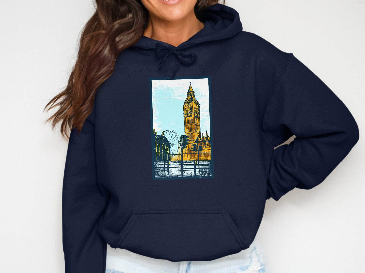 Iconic Big Ben and London Eye Graphic Hoodie - Design & Vybe