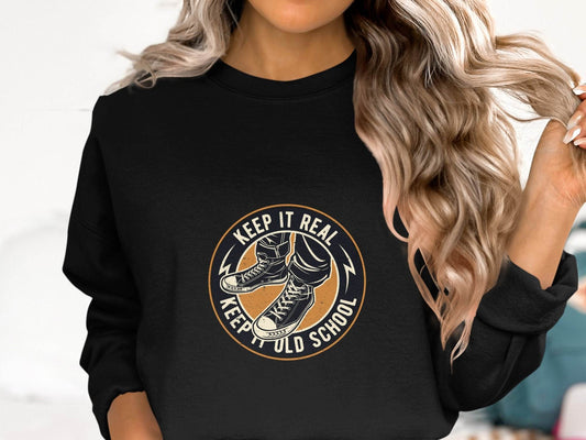 Keep It Real Keep It Old School Retro Shoes Graphic Sweater - Design & Vybe