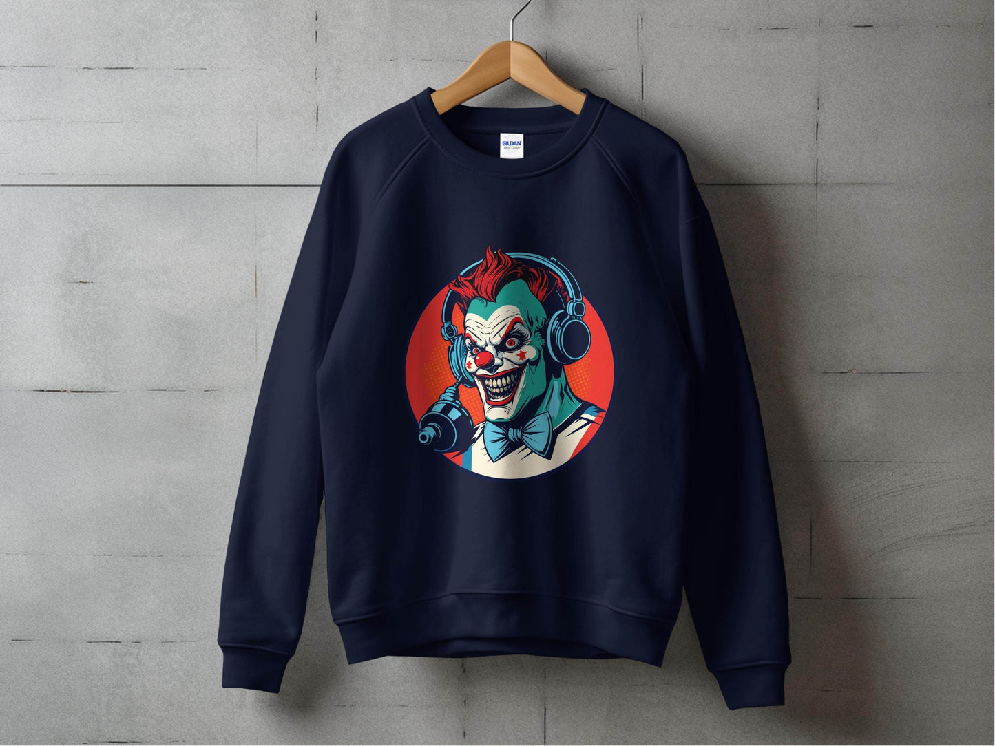Evil Clown with Headphones Graphic Design Funny Sweater - Design & Vybe
