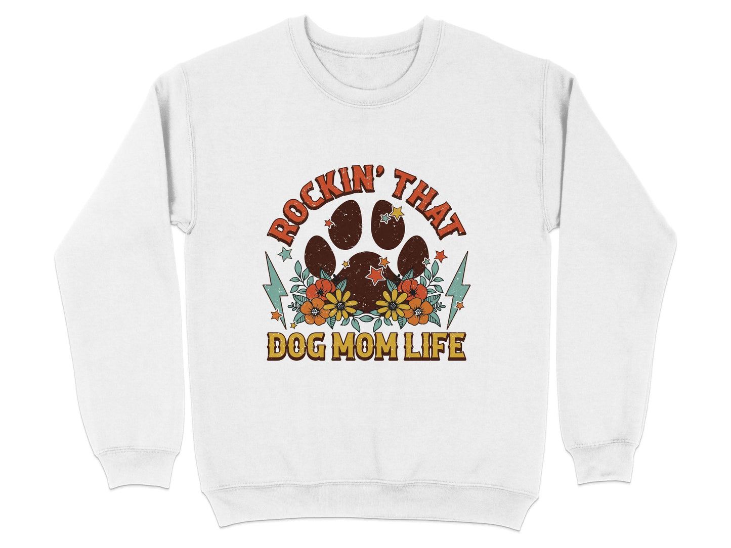 Rockin' That Dog Mom Life With Paw and Flowers Sweater - Design & Vybe