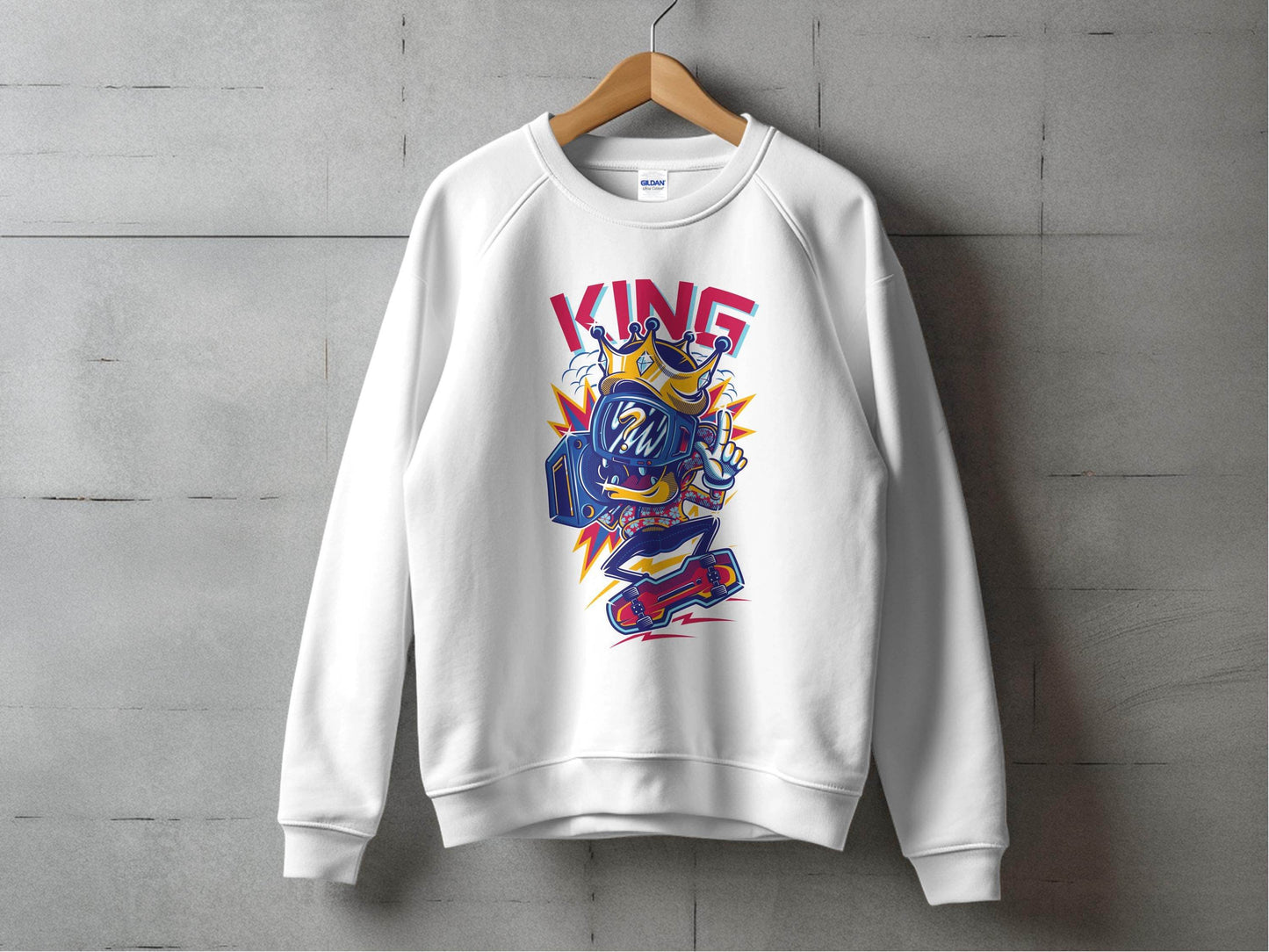King Skater With Question Mark Head Retro Design Sweater - Design & Vybe