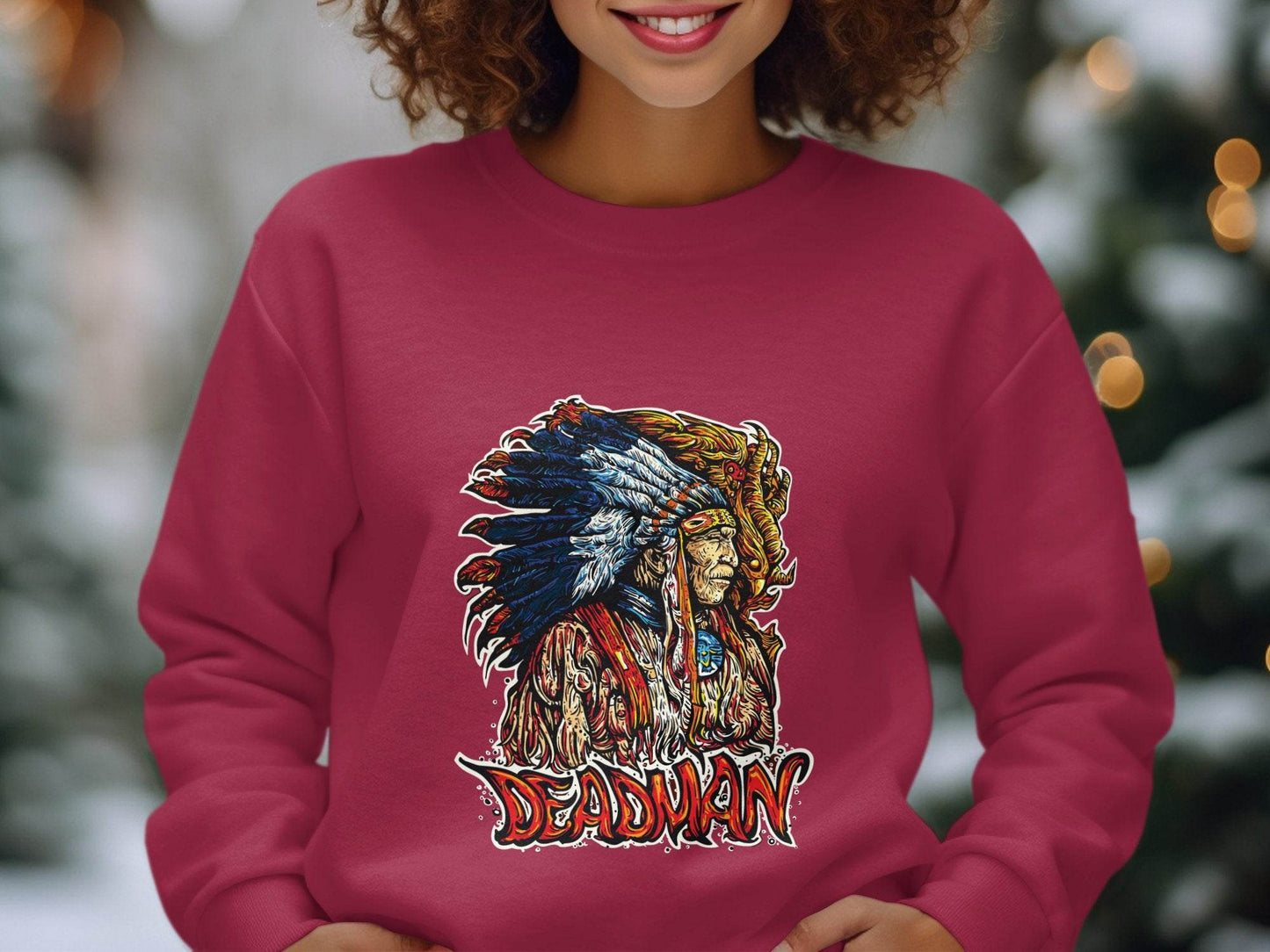 Deadman Portrait with Native American Headdress Sweater - Design & Vybe