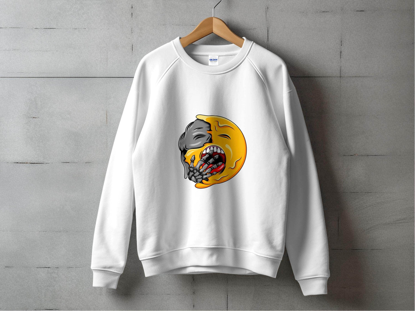 Zombie Emoji Biting Skeleton Hand Illustration Sweater - Design & Vybe