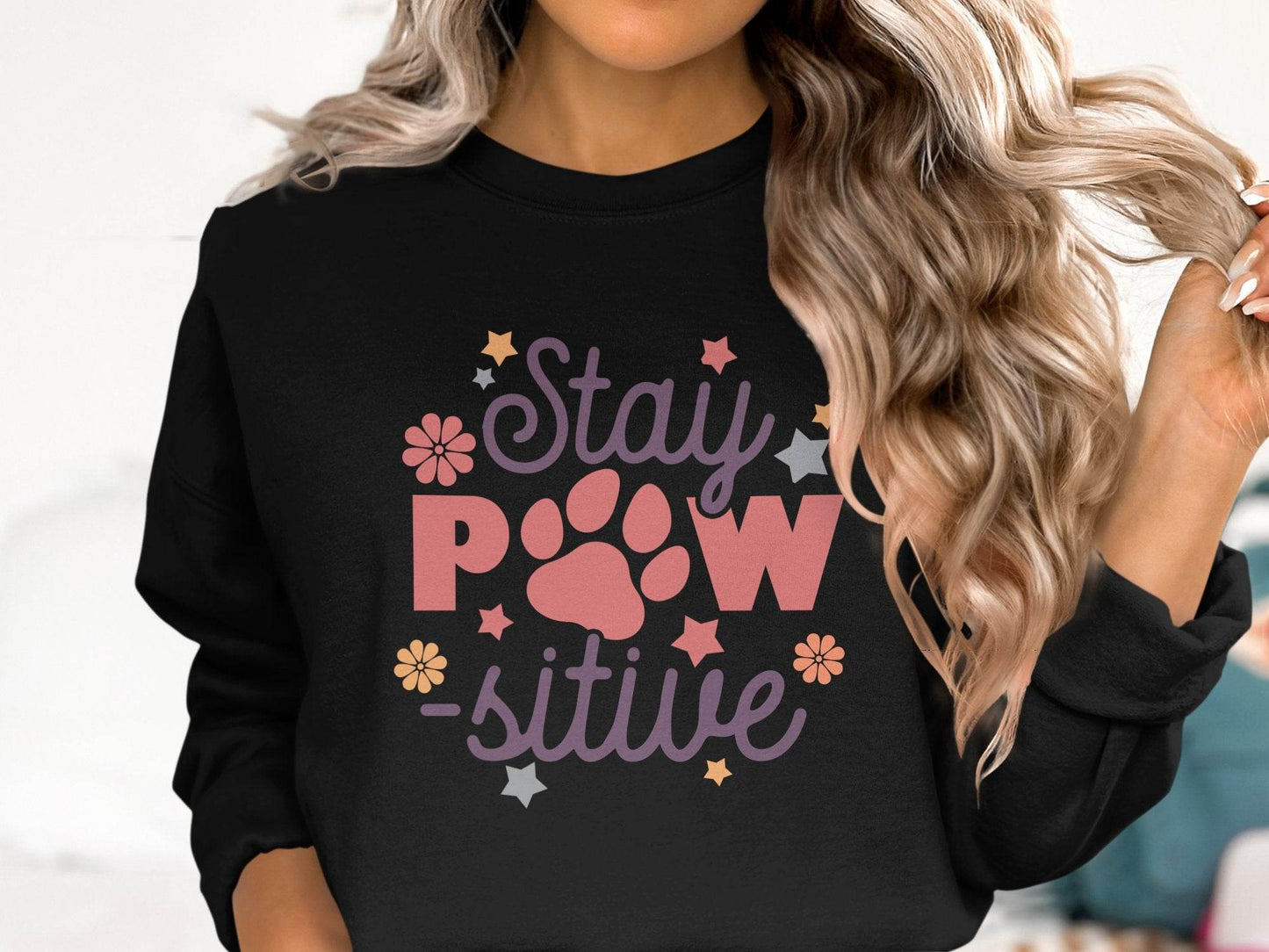 Stay Paw-sitive Pet Dog Animal Lover Graphic Design Sweater - Design & Vybe