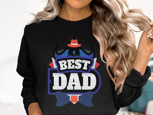 Hat & Mustache Style Best Dad Graphic Design Sweater - Design & Vybe