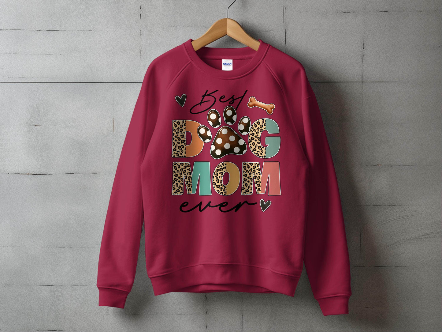 Best Dog Mom Ever Animal Print Heart Bone Graphic Sweater - Design & Vybe