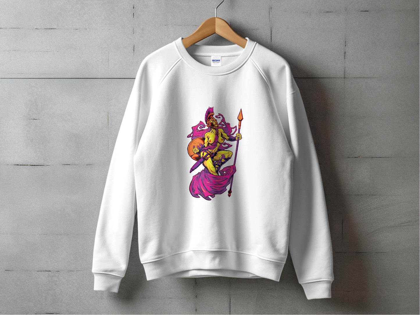 Striking Female Warrior with Spear Graphic Art Sweater - Design & Vybe