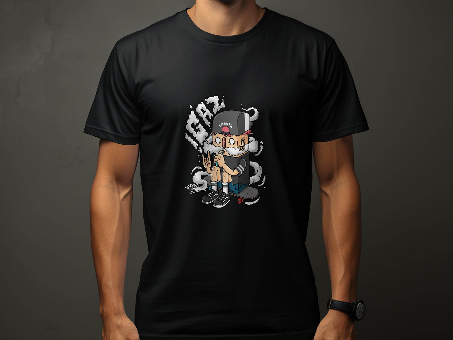 Cartoon Smoker Vaping on Skateboard Urban Style T-Shirt - Design & Vybe