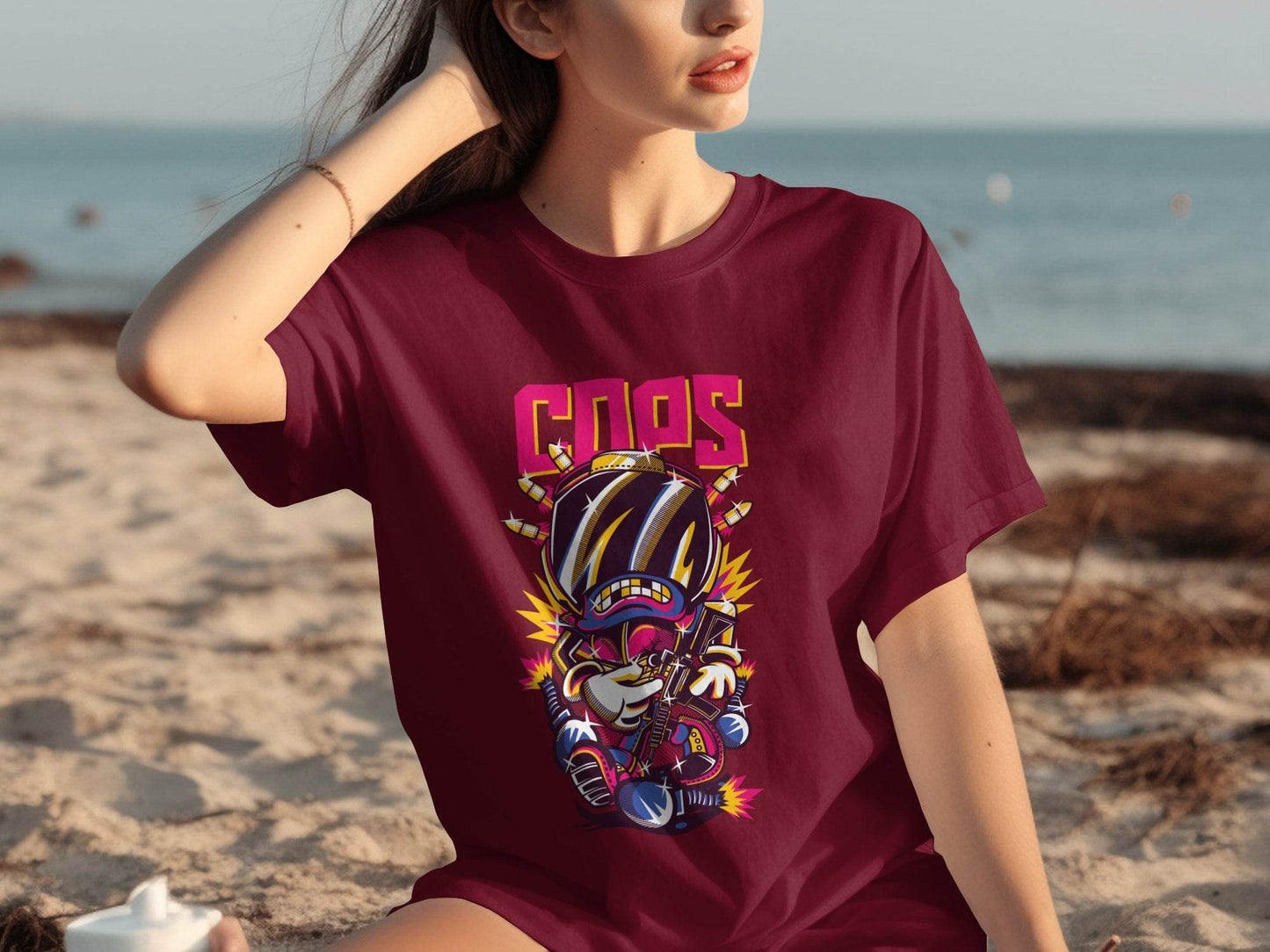 COPS Cartoon Character With Gun For Enthusiasts T-Shirt - Design & Vybe