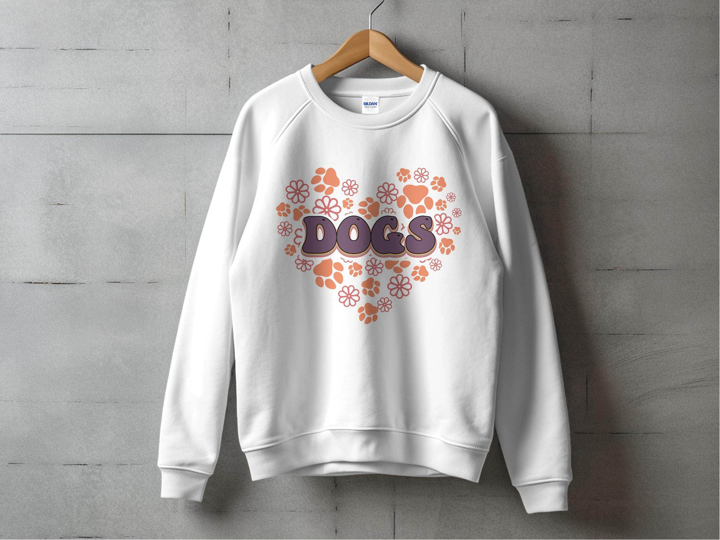 Retro Dogs Heart with Paw Prints and Flowers Design Sweater - Design & Vybe