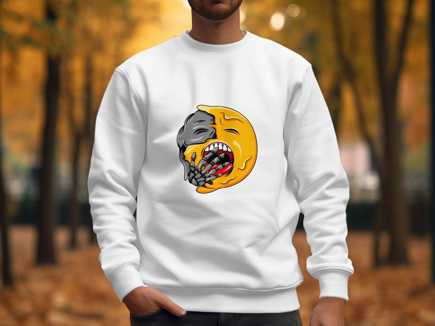 Zombie Emoji Biting Skeleton Hand Illustration Sweater - Design & Vybe