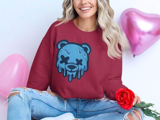 Cool Blue Graffiti Melting Dead Mad Bear Graphic Sweater - Design & Vybe