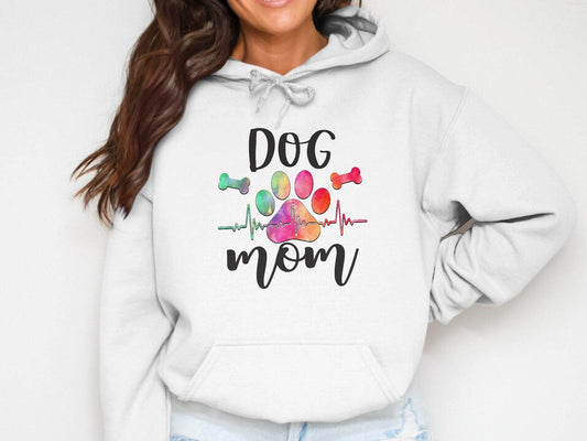 Dog Mom with Paw Print and Heartbeat Graphic Design Hoodie - Design & Vybe