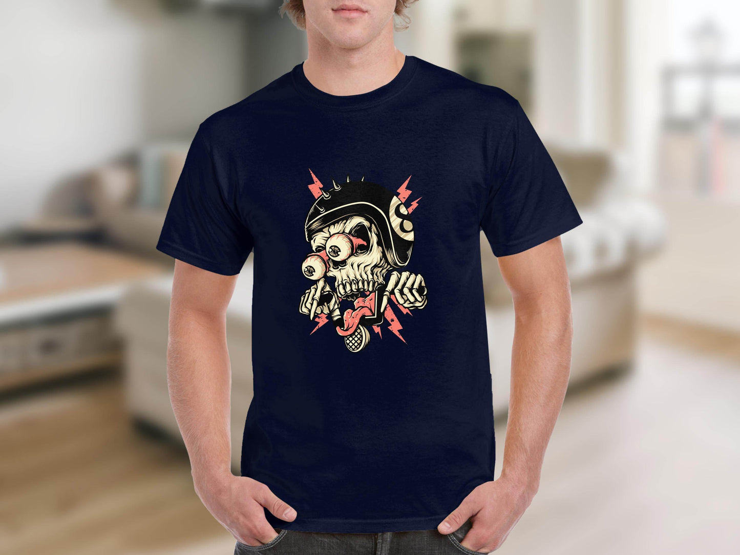 Eight Ball Spiked Helmet Skeleton Ride On T-Shirt - Design & Vybe