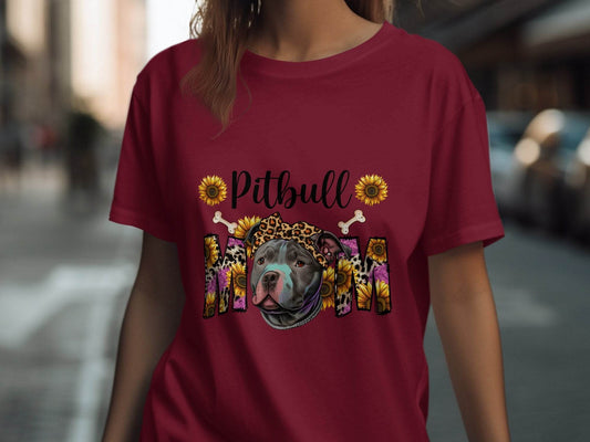Pitbull Mom With Sunflowers And Bandana Mothers Day T-Shirt - Design & Vybe
