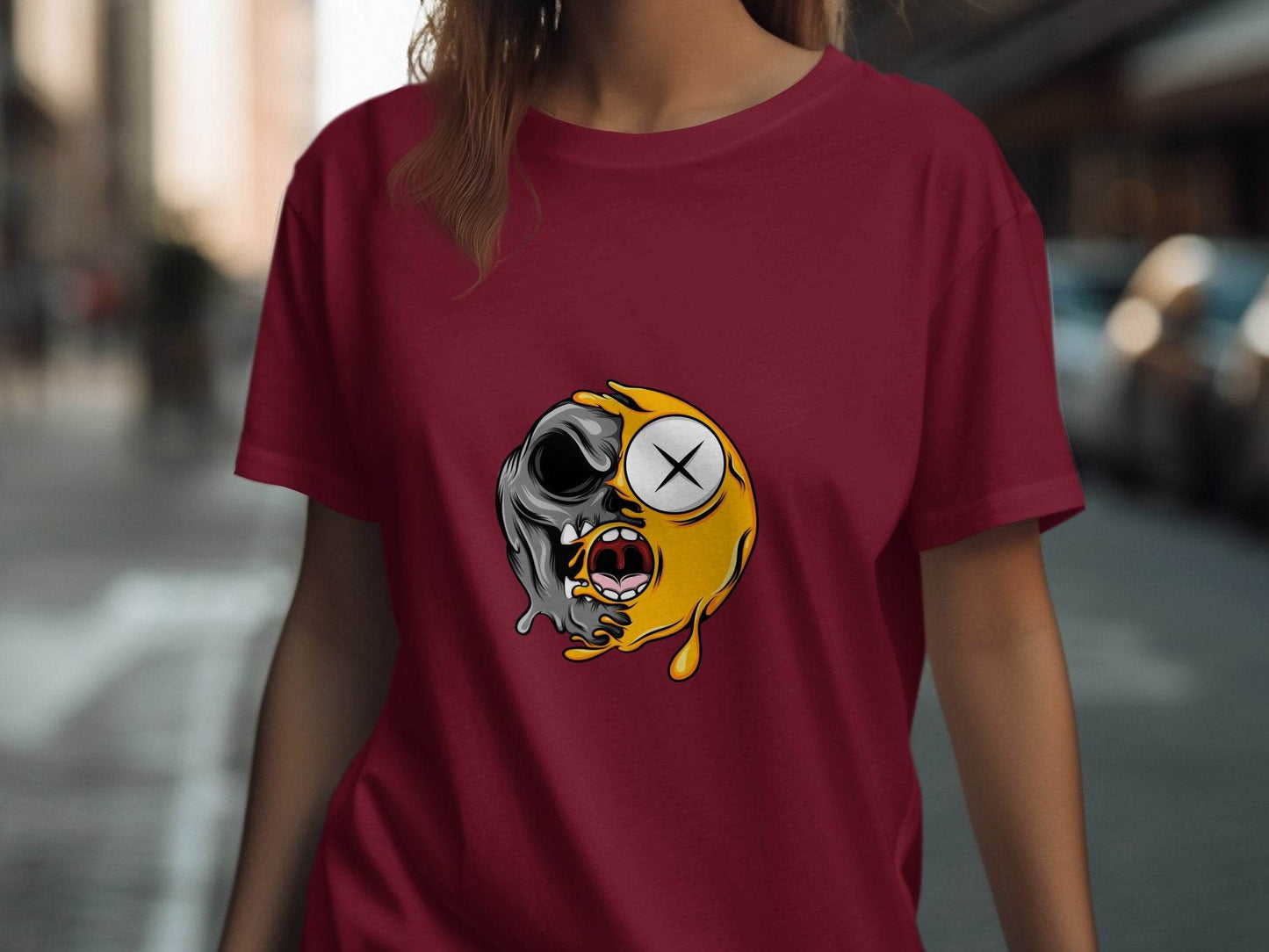 Melting Emoji into Skull Design Cool Graphic T-Shirt - Design & Vybe