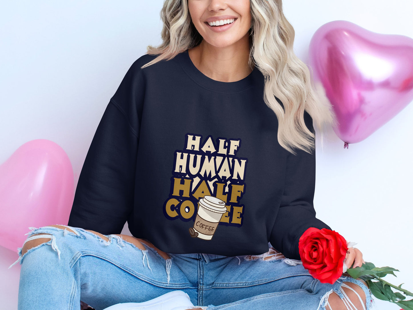 Half Human Half Coffee Design Sweatshirt Product