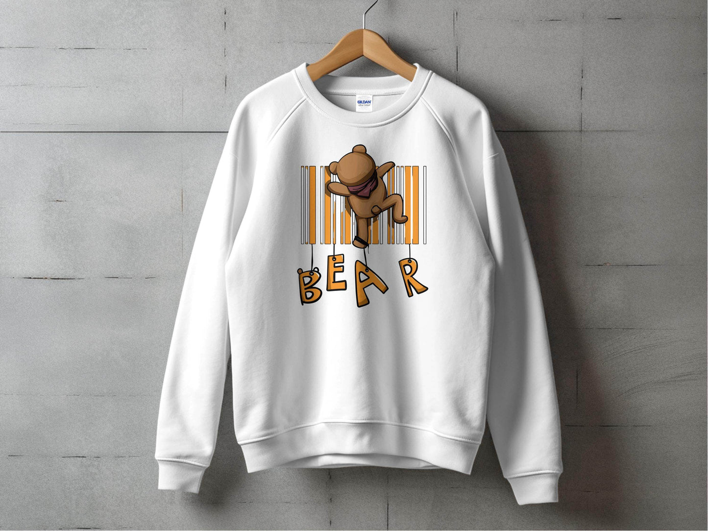 Funny Adorable Cute Bear Climbing Barcode Design Printed Sweater - Design & Vybe