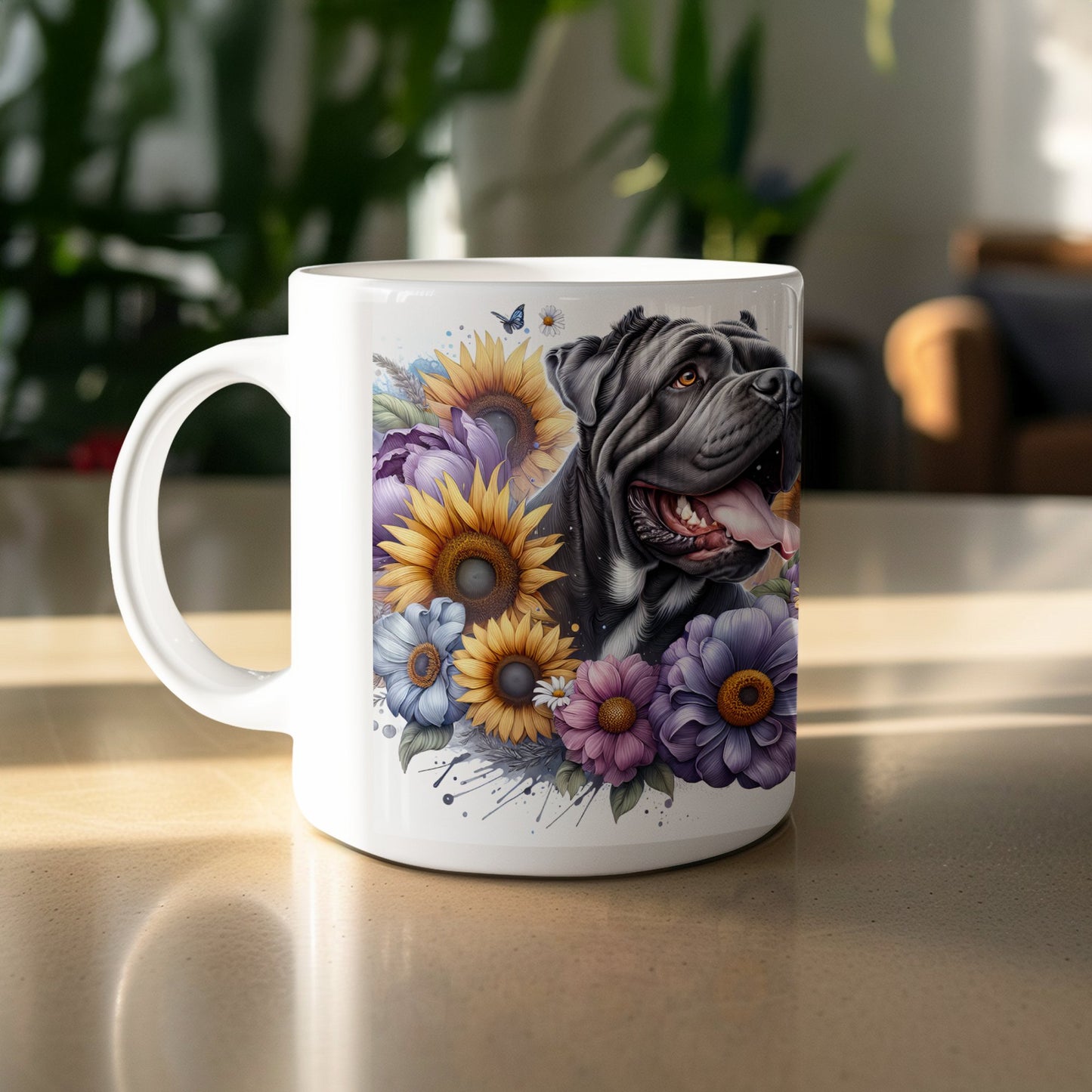 Dog and Colorful Flowers Design Coffee Mug product