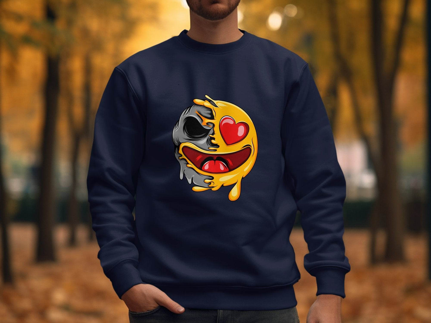 Skull Emoji with Heart Eyes Novelty Graphic Sweater - Design & Vybe