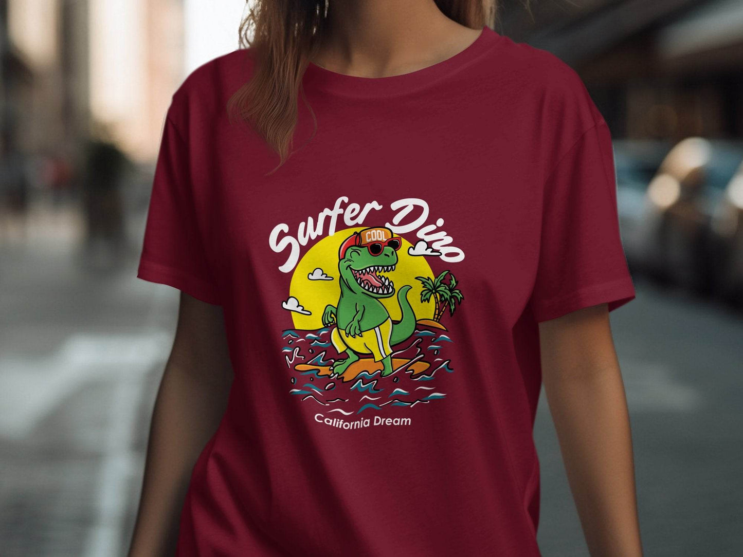 Cool Dinosaur Surfing Printed Stylish T-Shirt - Design & Vybe
