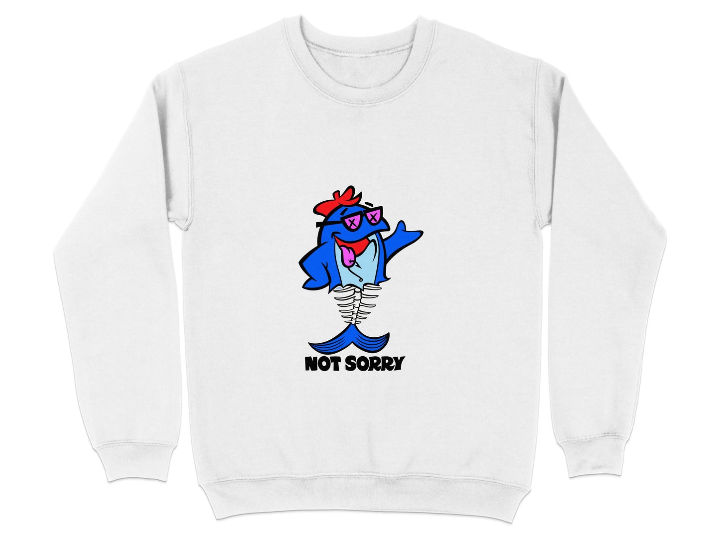 Vibrant Shark Character Not Sorry Printed Sweater product type