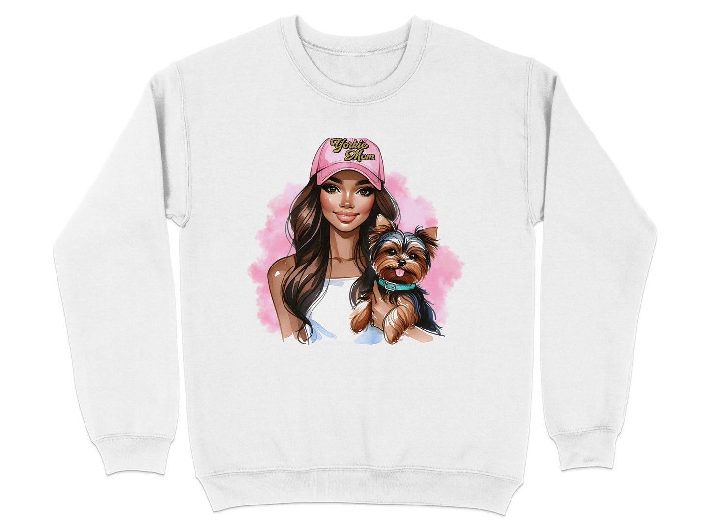 Yorkie Mom Hat with Adorable Dog Illustration Sweater - Design & Vybe