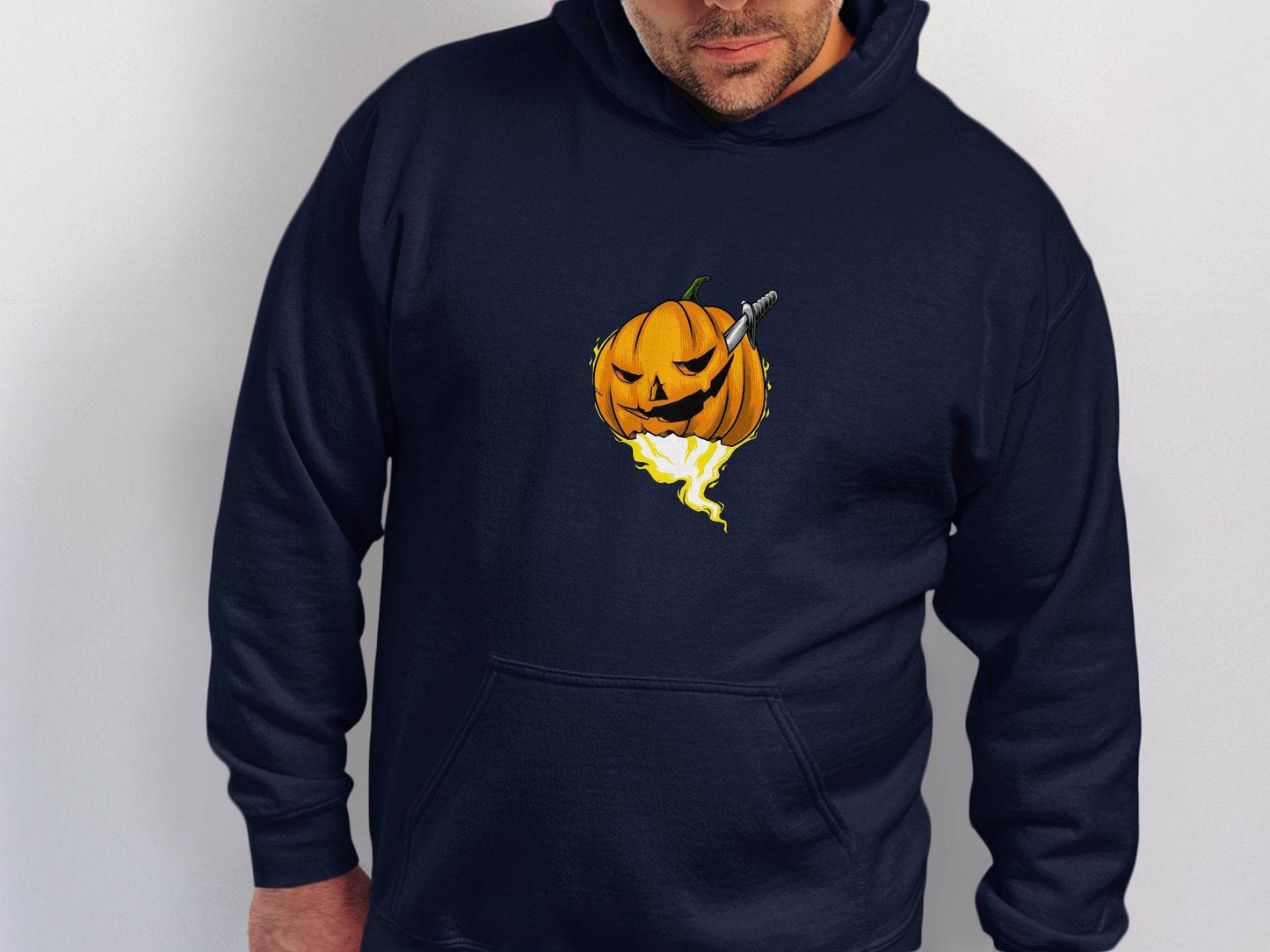 Halloween Pumpkin With Knife Illustration Design Hoodie - Design & Vybe