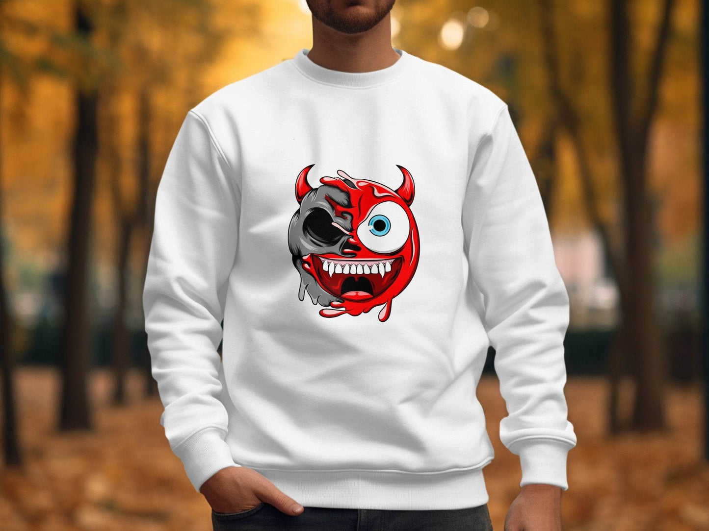 Half Skull Half Devil Smiling Face Design Art Sweater - Design & Vybe