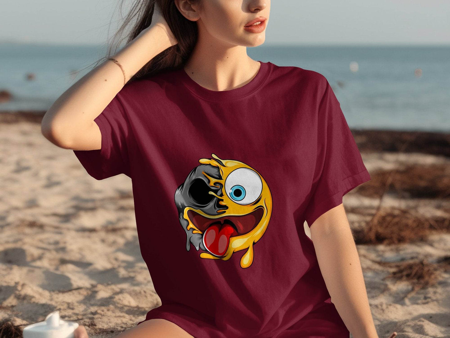 Skull And Emoji Face Combination Funky Design T-Shirt - Design & Vybe