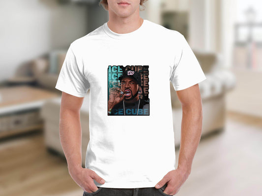 Ice Cube Smoking Cigar with Chain Portrait Art T-Shirt - Design & Vybe