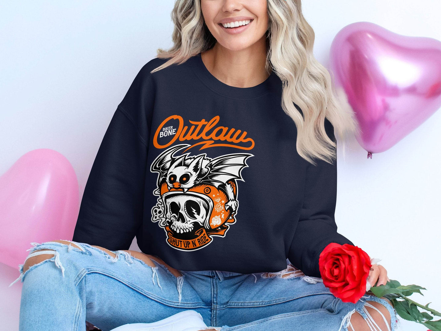 Bold Graphic Outlaw Bat Illustration on Skull Sweater - Design & Vybe