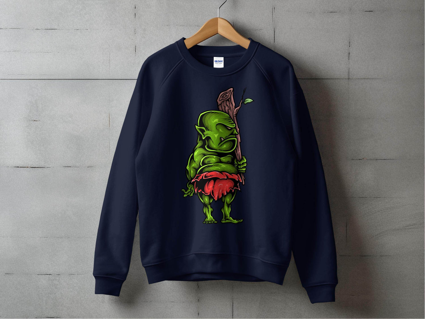 Green Troll Graphic Sweater With Red Skirt And Bat - Design & Vybe