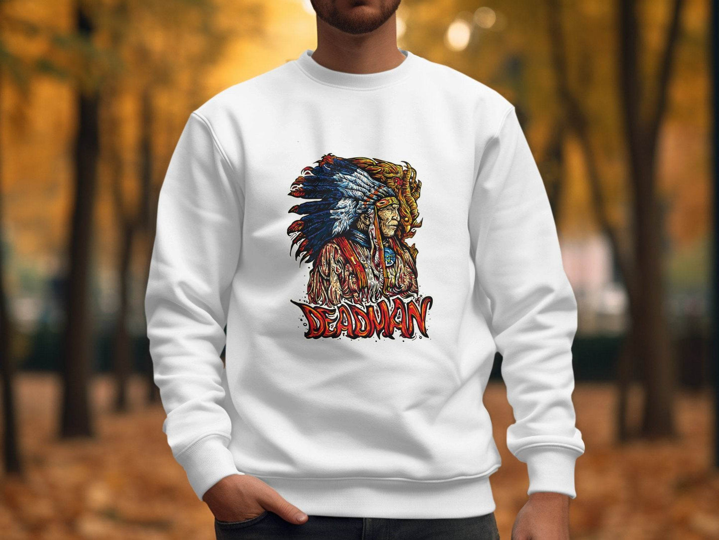 Deadman Portrait with Native American Headdress Sweater - Design & Vybe