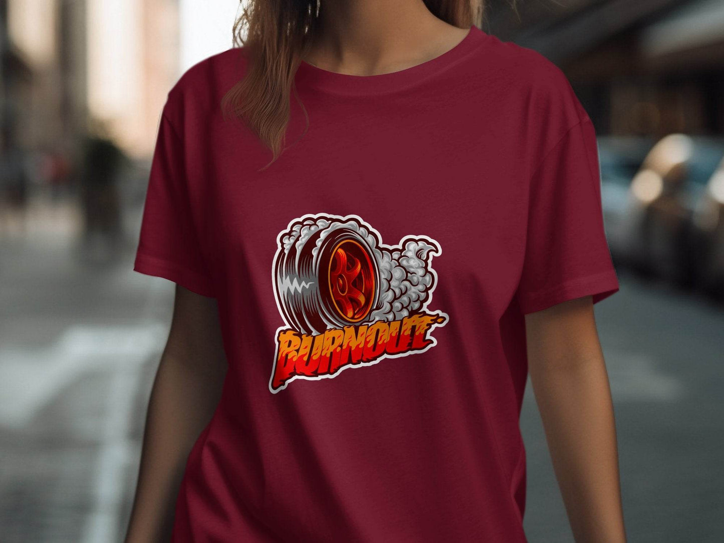 Burnout Tire Smoke Flames Powerful Design Graphic T-Shirt - Design & Vybe