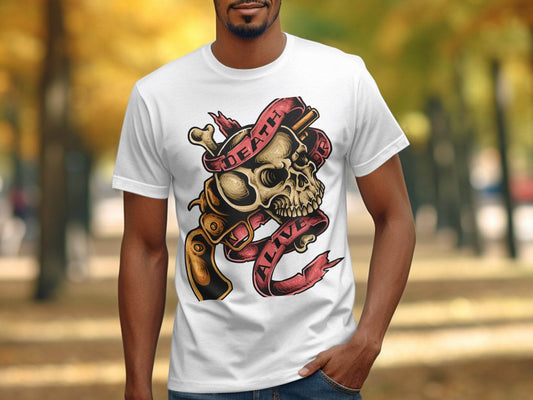 Vintage Death or Alive Skull and Gun Graphic T-Shirt - Design & Vybe
