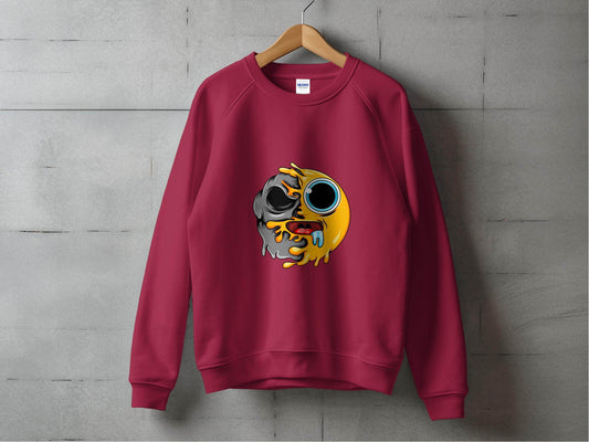 Half Emoji And Half Skull Melting Graphic Design Sweater - Design & Vybe