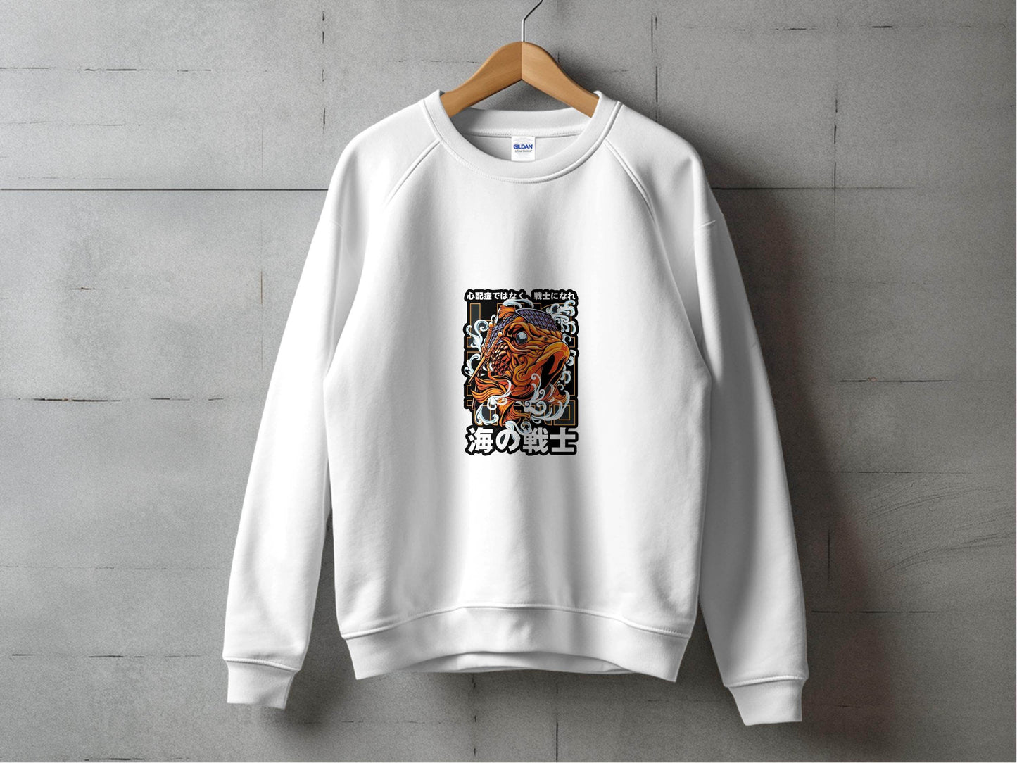 Fish Warrior With Japanese Text Graphic Sweater - Design & Vybe