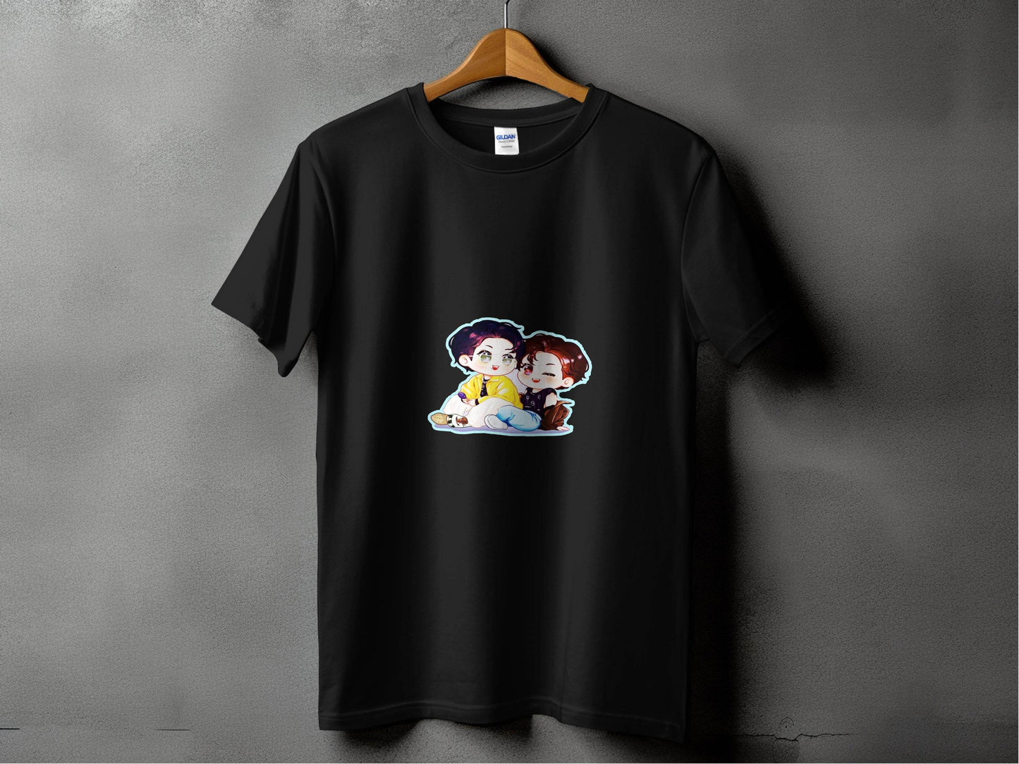 Two Boys Cute Cartoon Sitting Together Art On T-Shirt - Design & Vybe