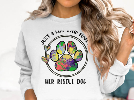 Just a Girl Who Loves Her Rescue Dog Paw Print Sweater - Design & Vybe