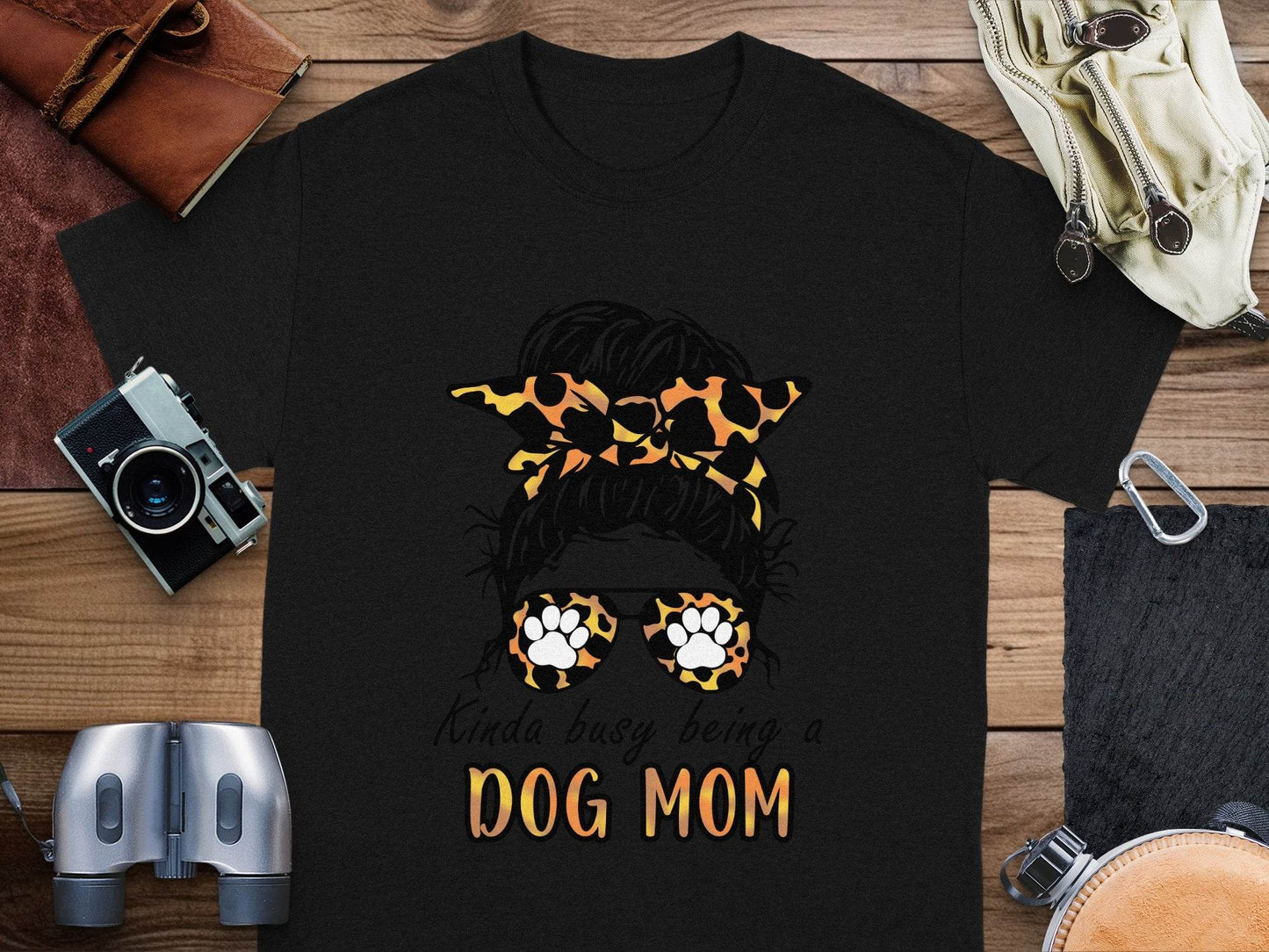 Kinda Busy Being A Dog Mom with Paw Print Glasses T-Shirt - Design & Vybe