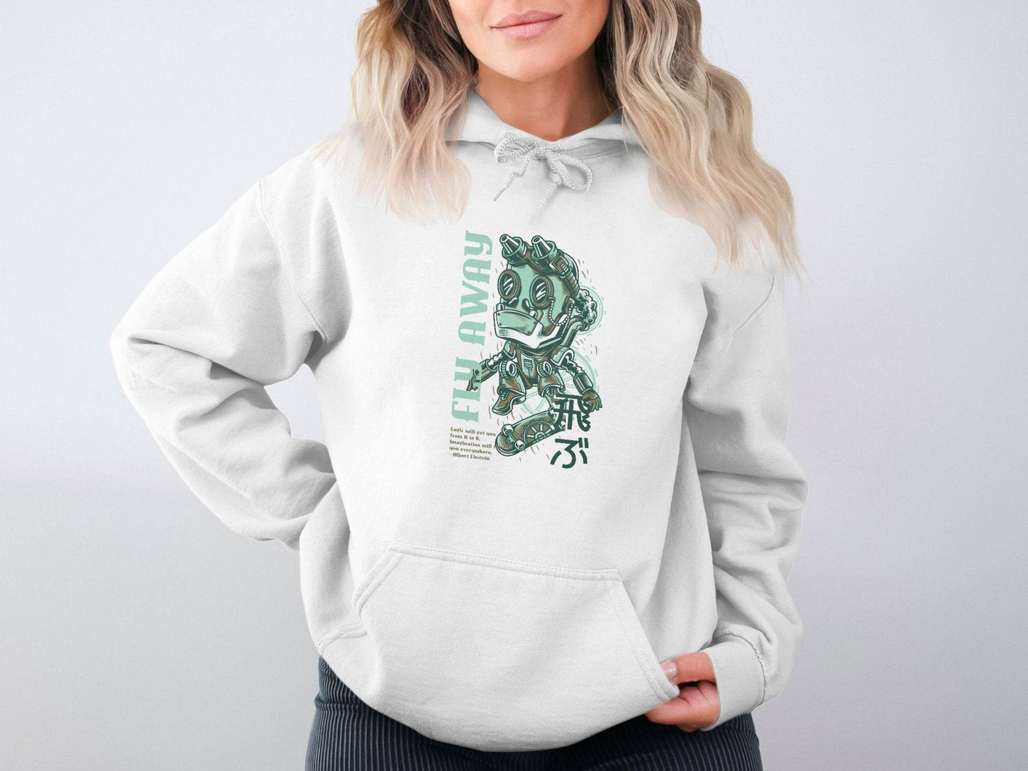 Fly Away Steampunk Robot Skateboard Graphic Design Hoodie - Design & Vybe