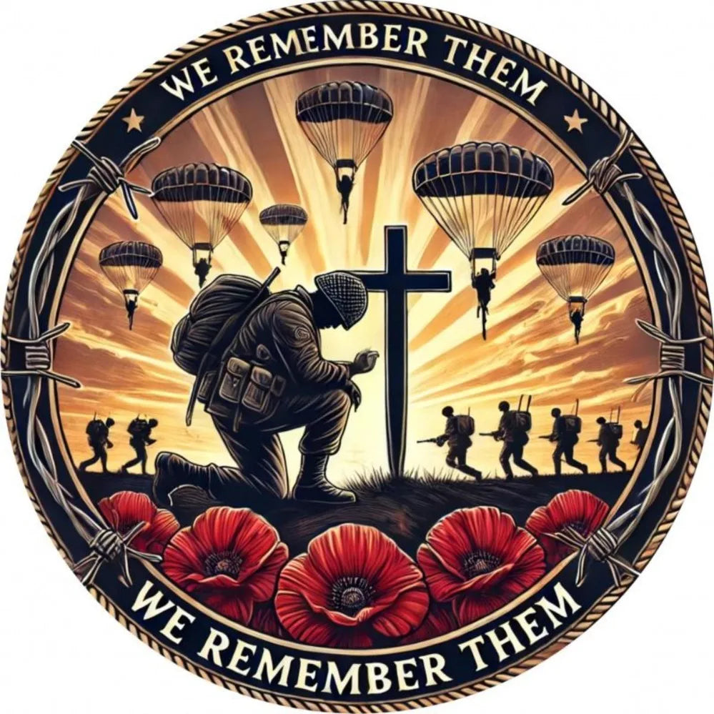 We Remember Them Metal Wall Wreath Vintage Soldier & Poppy