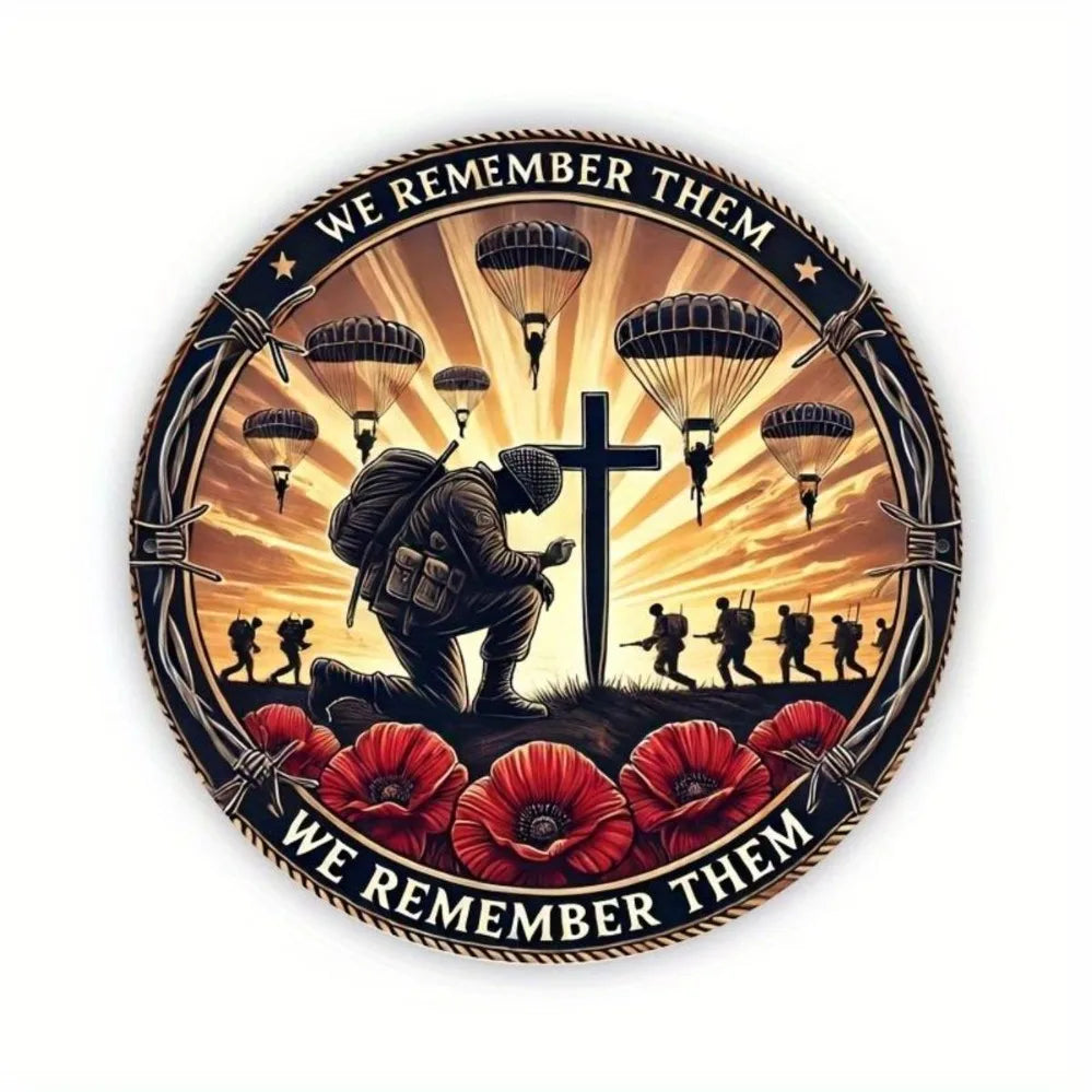 We Remember Them Metal Wall Wreath Vintage Soldier & Poppy