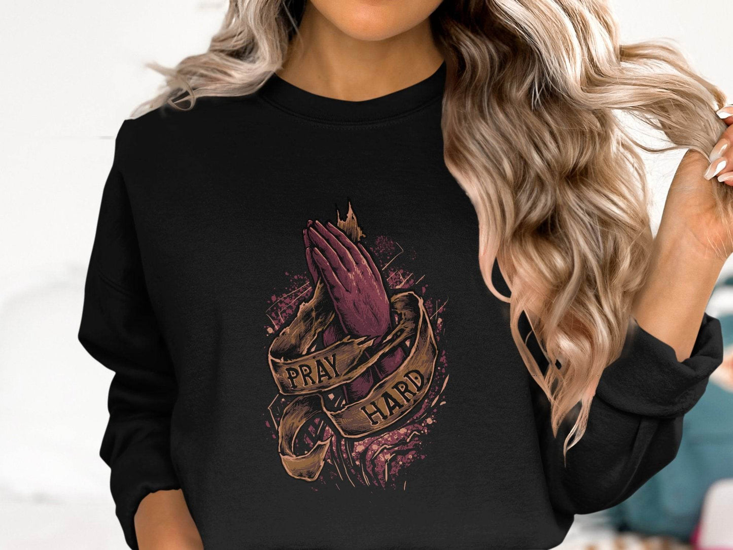 Pray Dark Hard Graphic Design Sweater - Design & Vybe