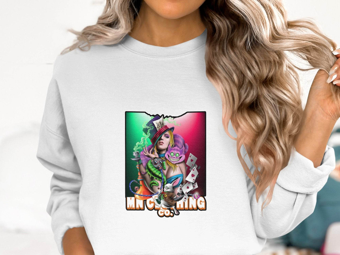 A Trip to Wonderland Mad Hatter Graphic Sweater - Design & Vybe