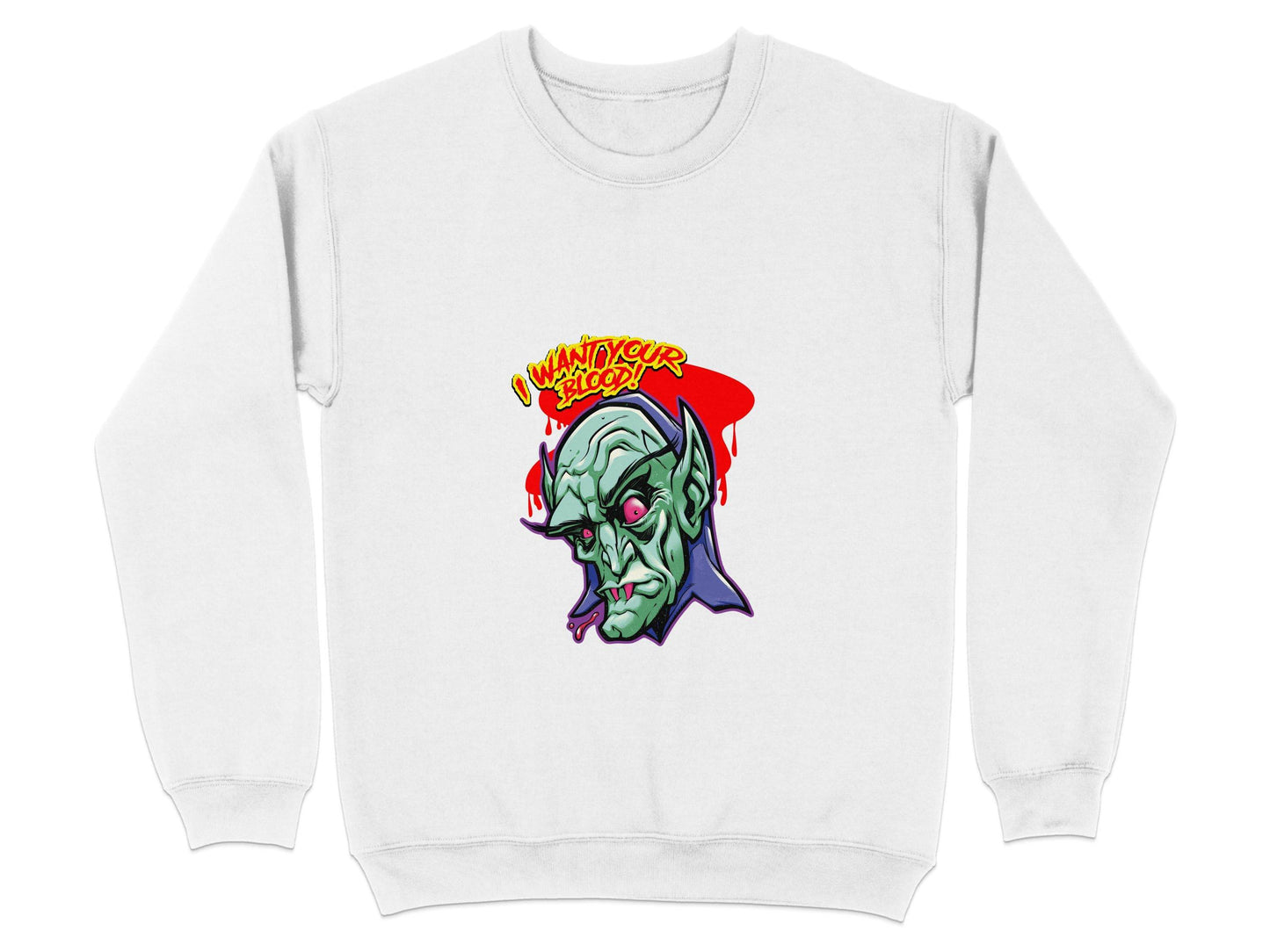 I Want Your Blood Vampire Head Horror Graphic Sweater - Design & Vybe