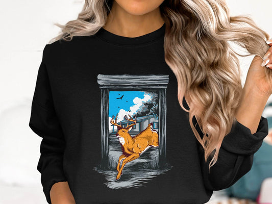 Wildlife Escape Deer Graphic Sweater - Design & Vybe