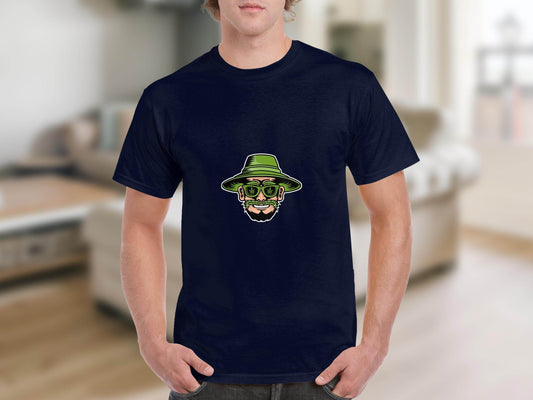 Green Bearded Man With Weed Hat Cartoon Design T-Shirt - Design & Vybe