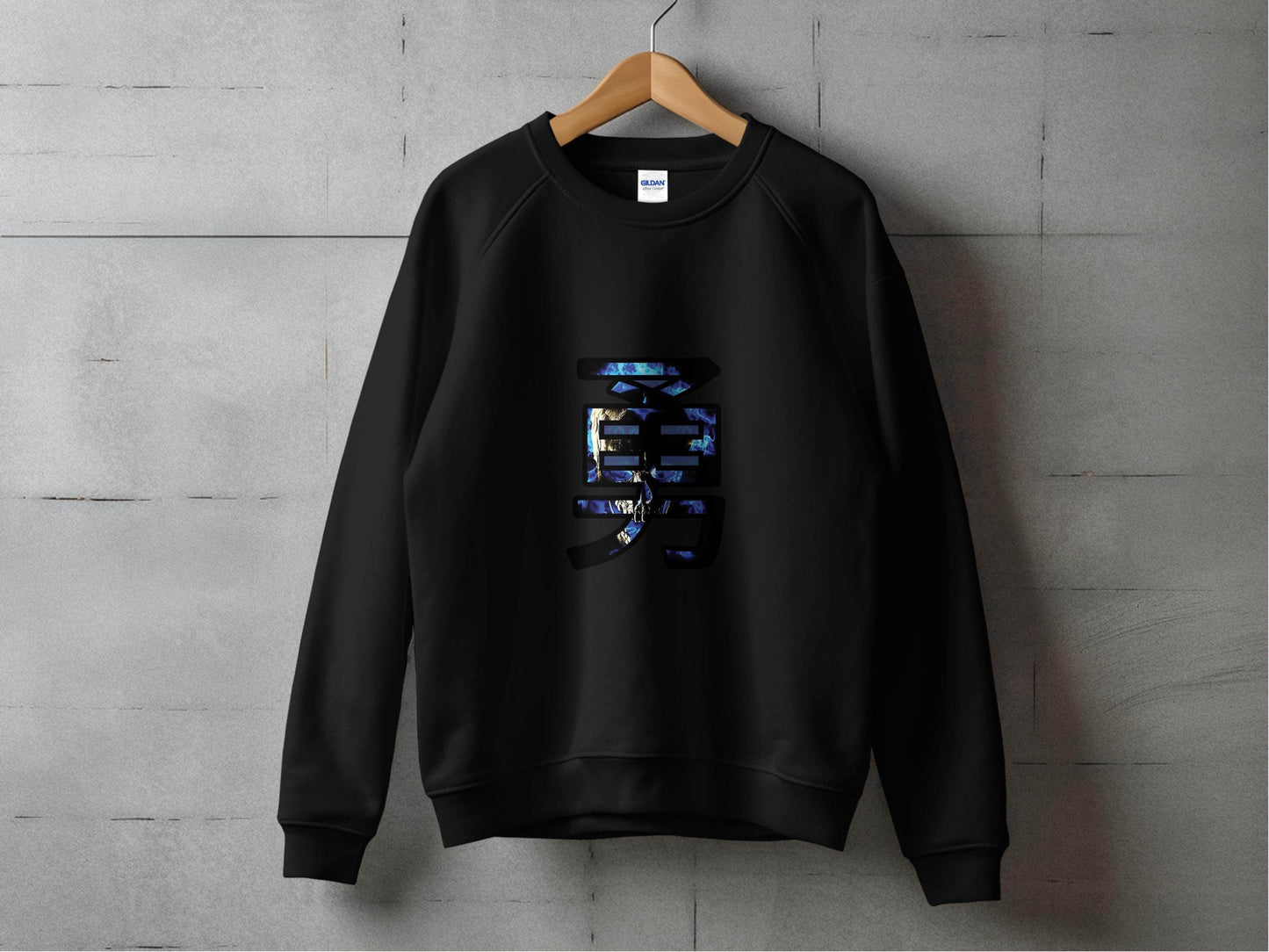 Japanese Symbol Courage Blue Flame Skull Graphic Sweater - Design & Vybe